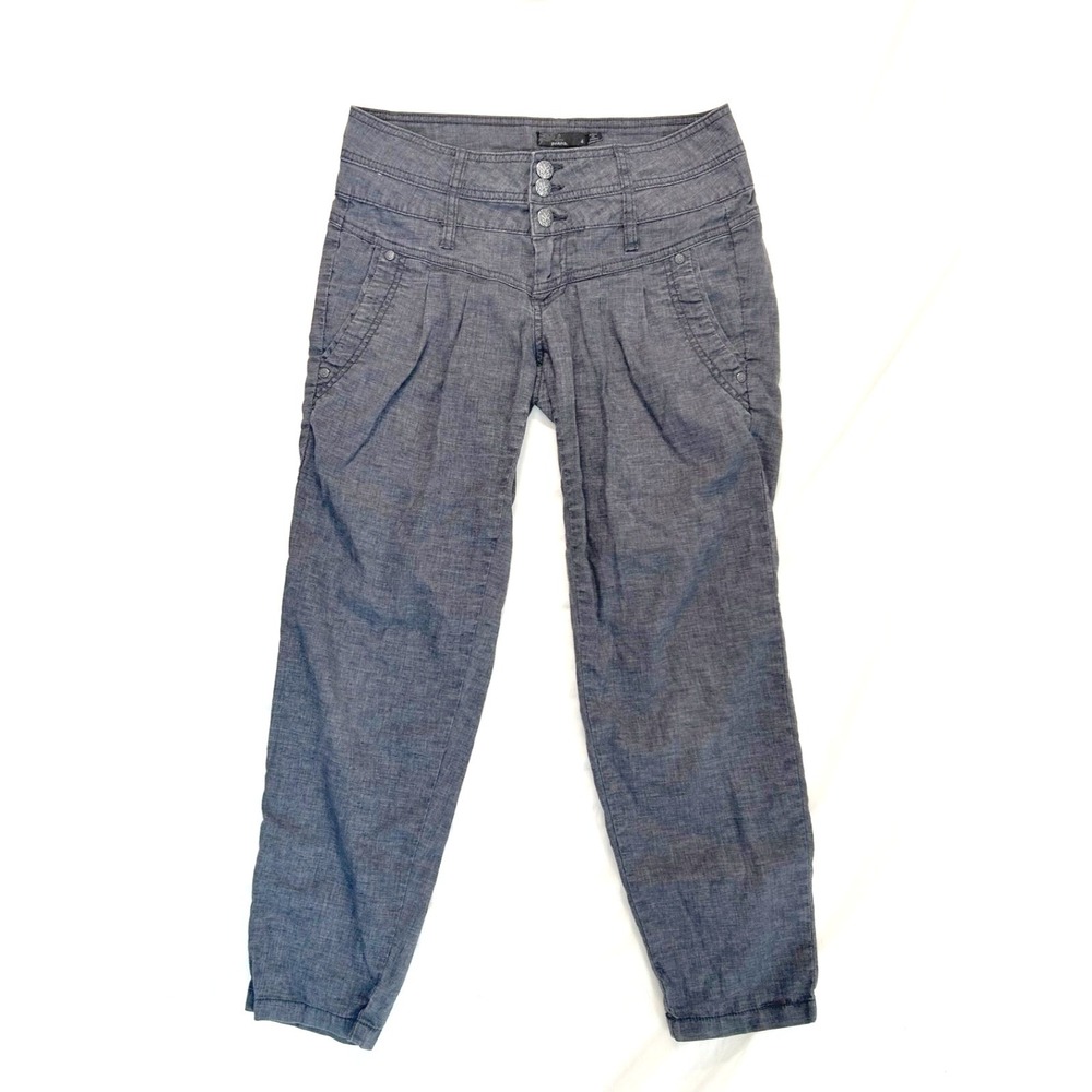 Prana Pants Womens Size4 Gray Lizbeth Capri Crop Pleated High Rise Hemp Recycle